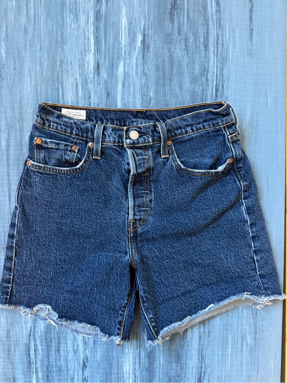 Levi's Indigo Raw-Hem High-Rise Denim Shorts - Picture 3 of 4